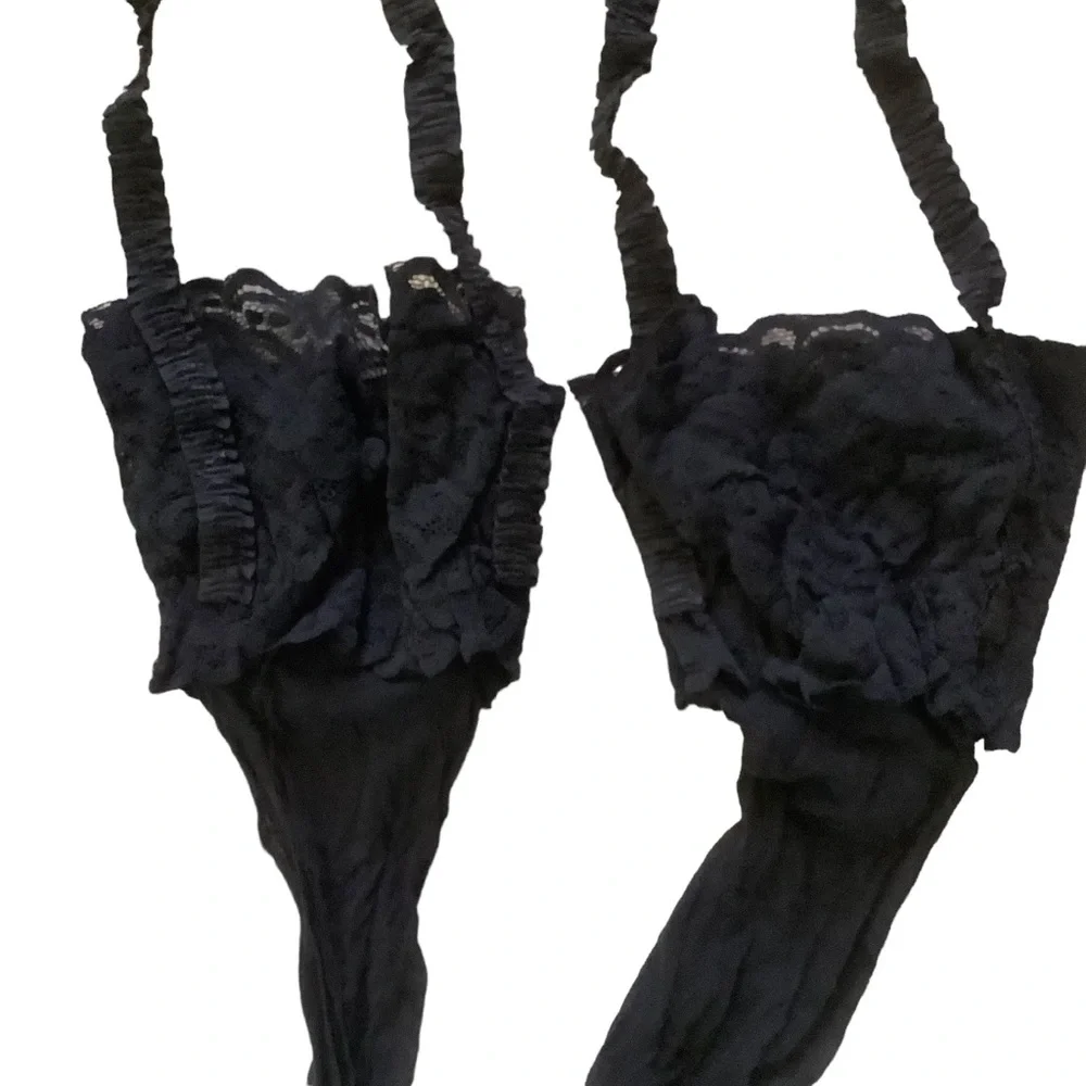 Vintage Victoria’s Secret lace garter belt with thigh high stockings black